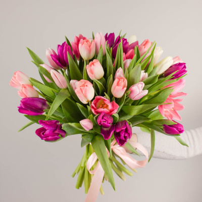 Букет из 51 Тюльпана (розовый МИКС) 7336