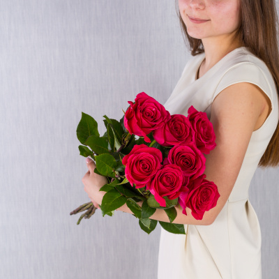 Букет из 7 розовых роз с крупным бутоном 60 см, 36400