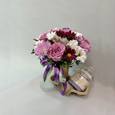 Сет "Лаванда". Набор стаканчик с цветами и аромасвечой в банке 70396