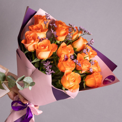 Букет из Кенийских оранжевых роз 15 шт. N 28447-Ор