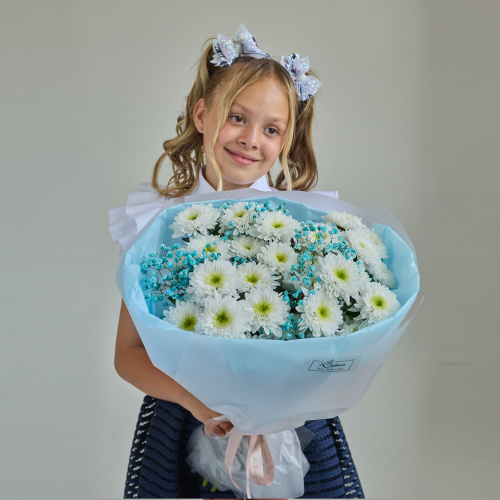 Букет с хризантемой и гипсофилой РОЗОВЫЙ арт. 84572-Р