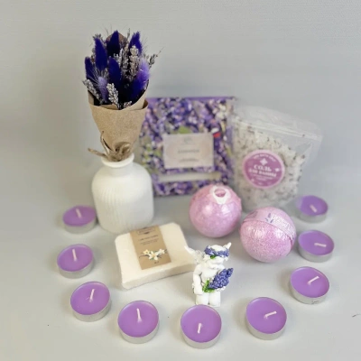 Подарочный набор "Лавандовый" бомбочки для ванны, ангел, аромасвечи 69431
